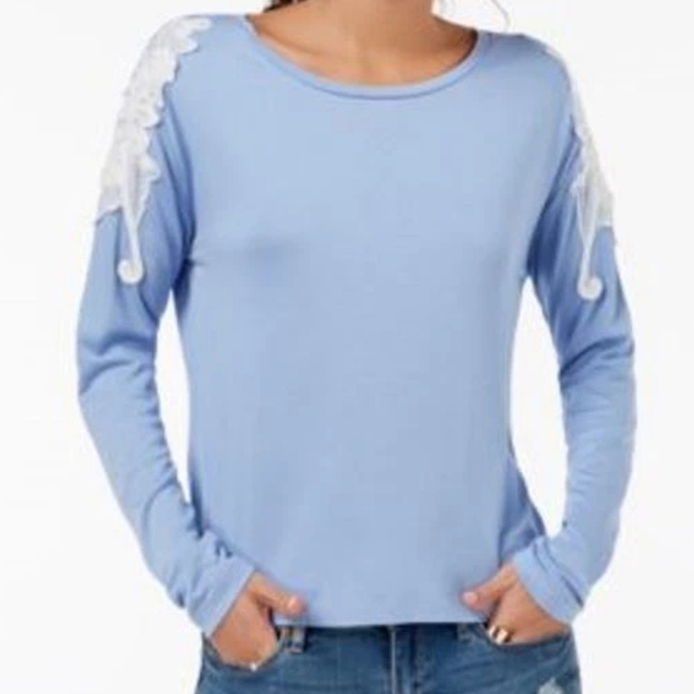One Hart Embroidered Long Sleeve Periwinkle Blue M